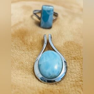 Dominican Larimar Ocean  Blue Stone Jewelry Set